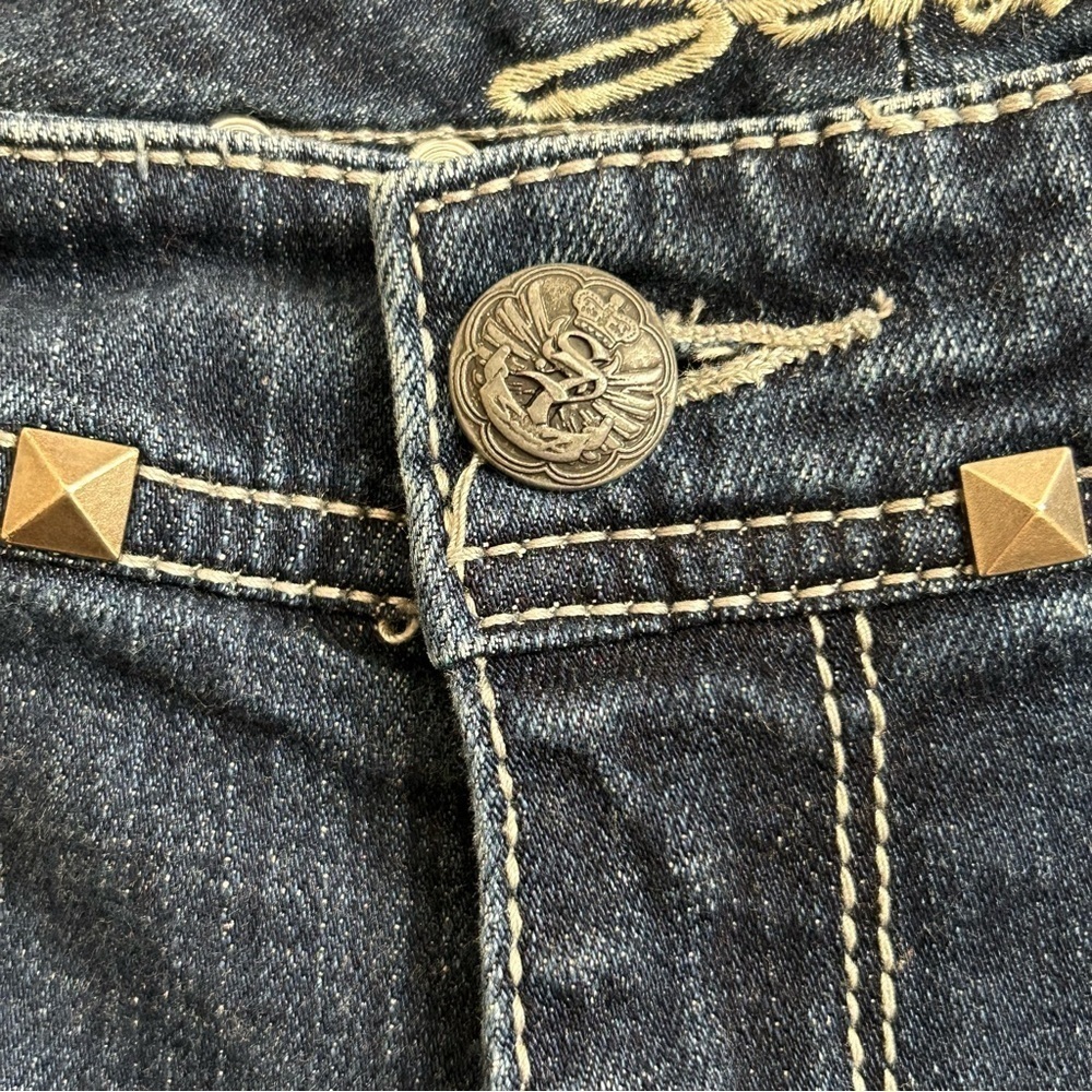 Seven 7 Jeans Women's Size 29 Straight Leg Distressed Studded Denim Med Wash - Picture 5 of 12